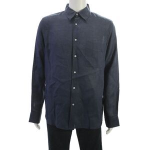Europann Mens Linen Blue Button-Up Dress Shirt Long Sleeve Collared Size 3